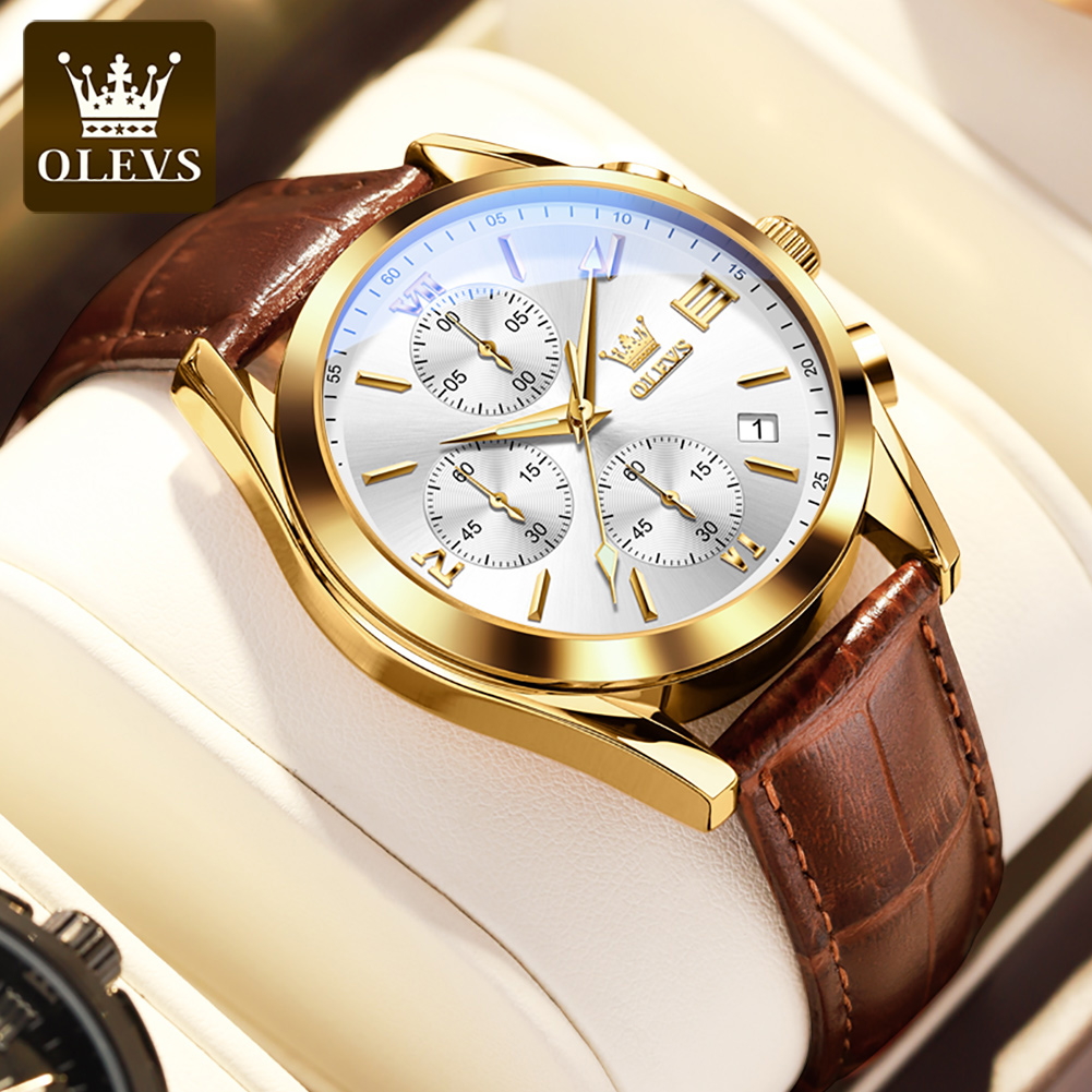 OLEVS 2872 cronógrafo relojes  - Leather Watch Band Men reseña y precio