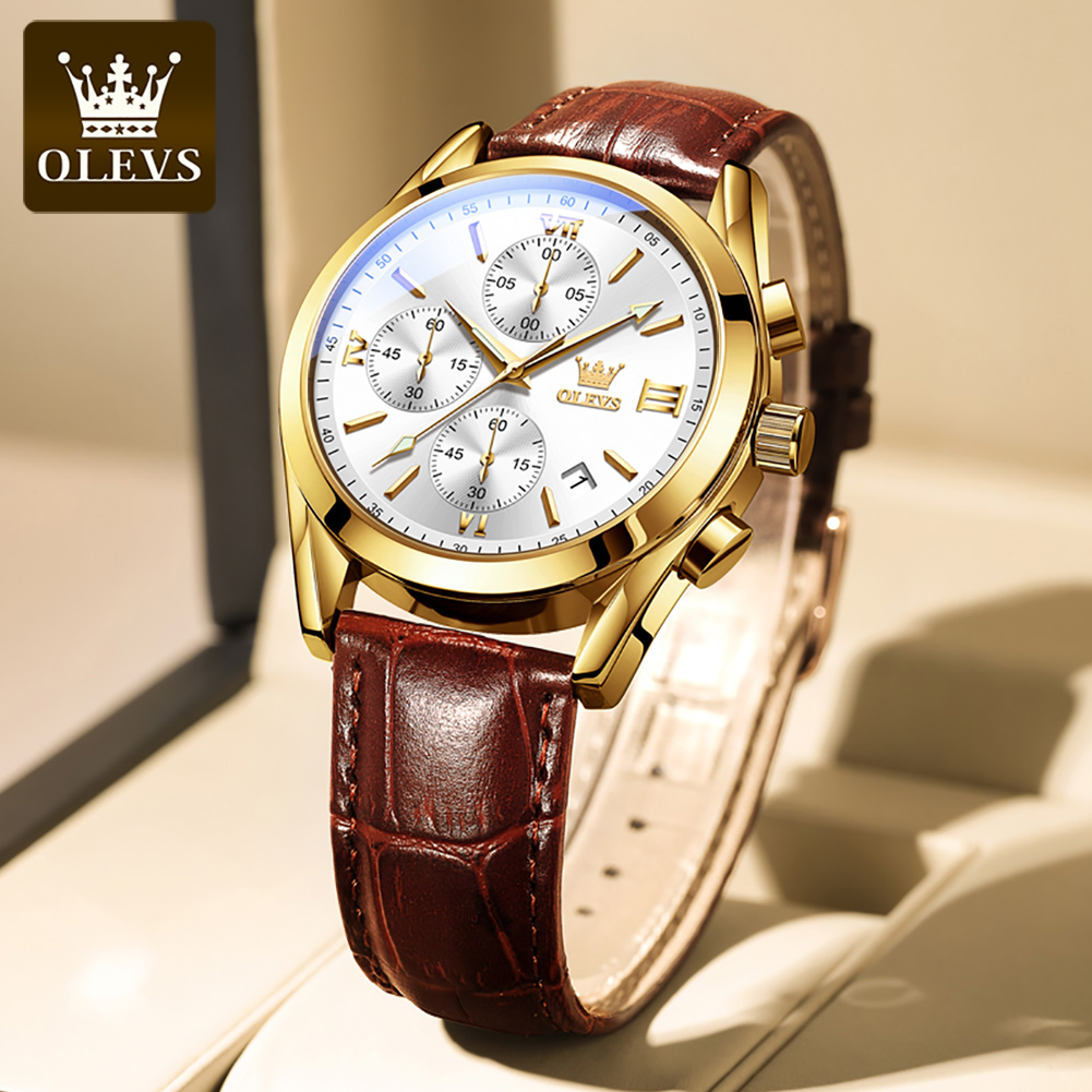 OLEVS 2872 cronógrafo relojes  - Leather Watch Band Men reseña y precio