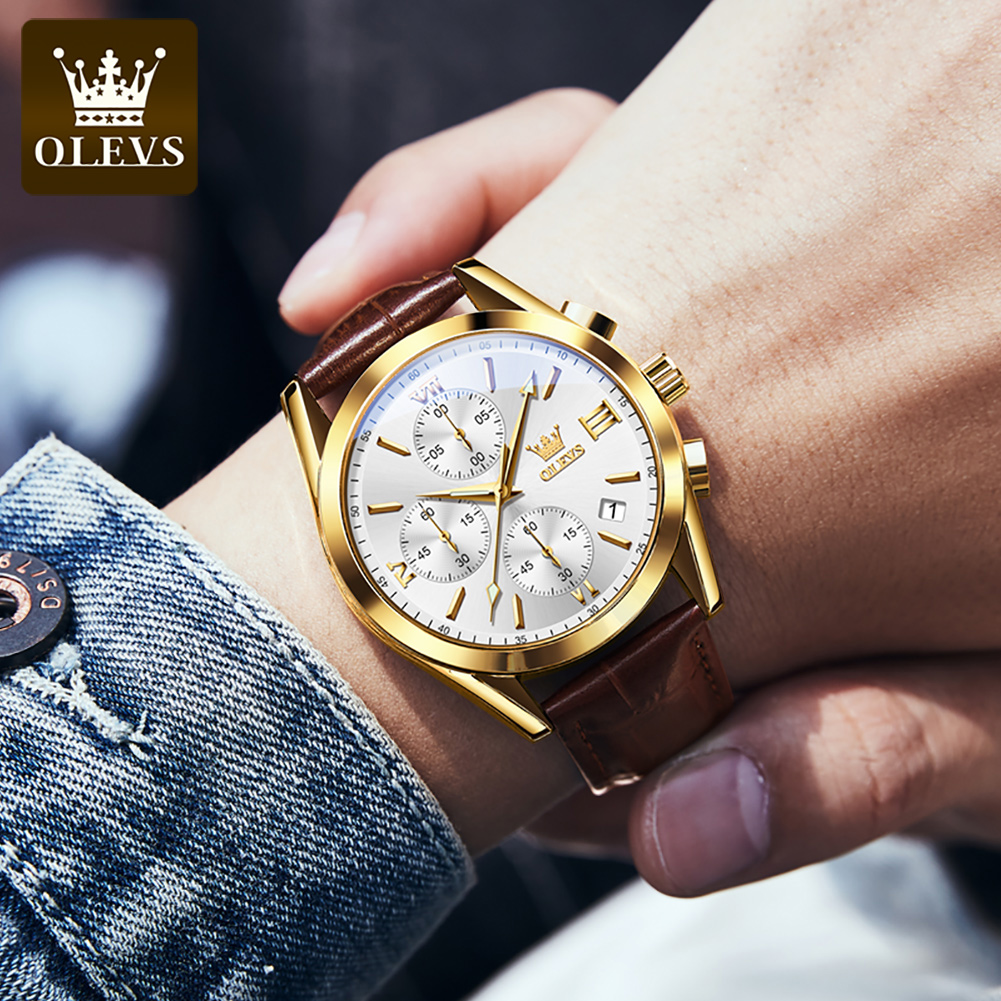OLEVS 2872 cronógrafo relojes  - Leather Watch Band Men reseña y precio