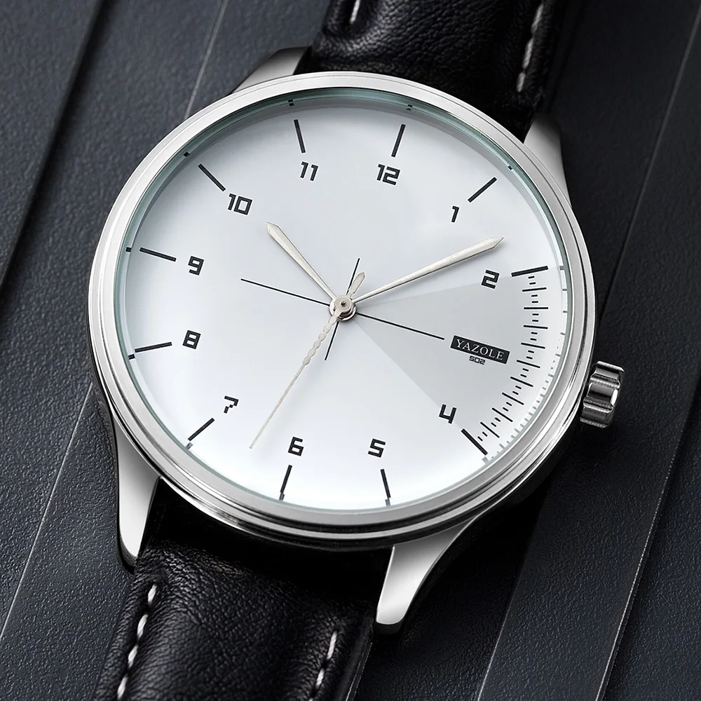Relojes de cuarzo YAZOLE de pr - Leather Watch Band Men reseña y precio